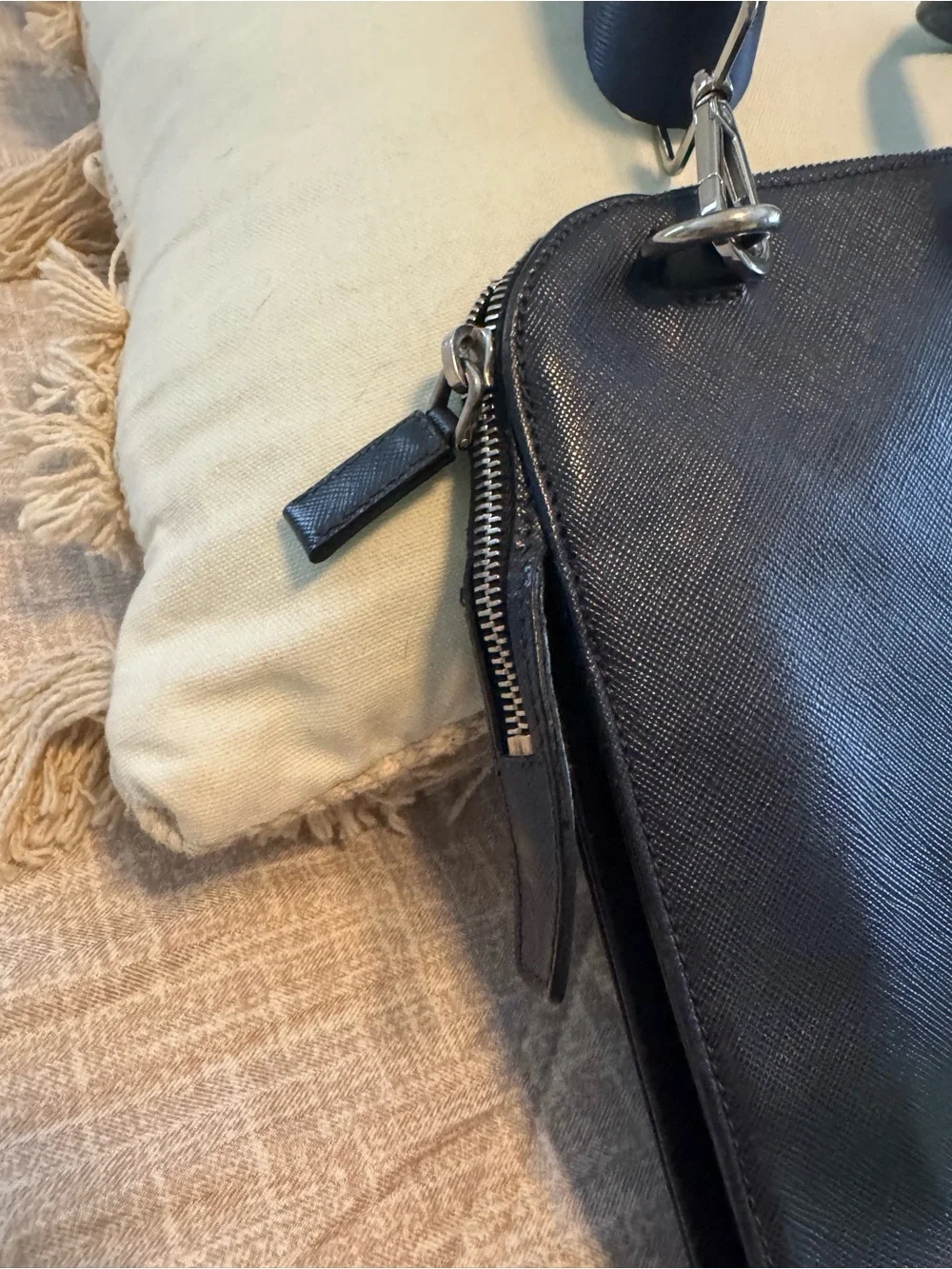 Prada Navy (Bluette) Saffiano Leather Briefcase with Shoulder Strap